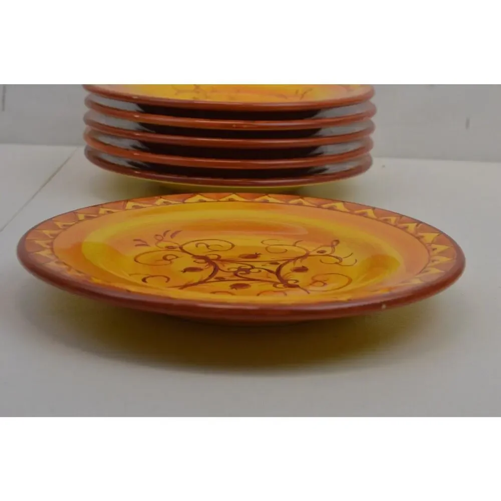 Pier 1 Karistan Salad Plates Set of 6 Hand-Painted Earthenware Orange Scroll